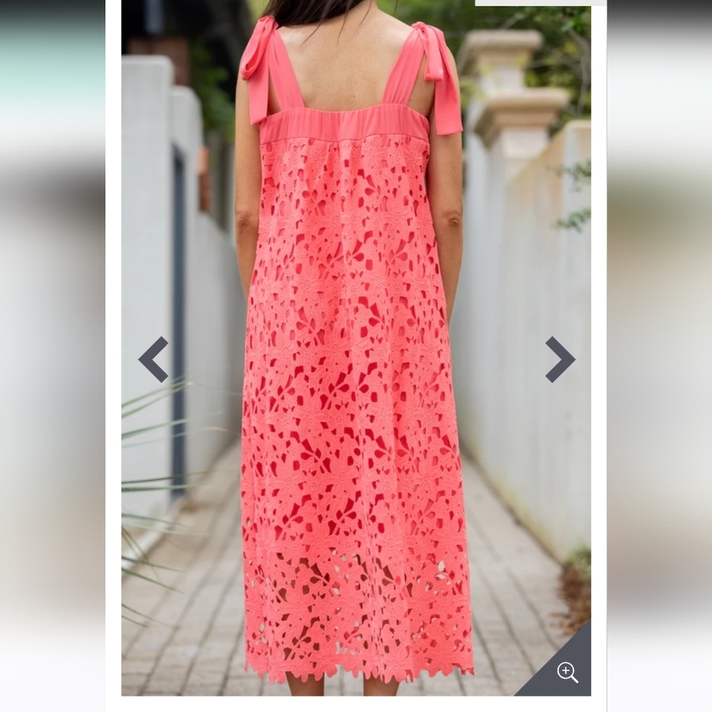 Renee C‎ It's The Dream Coral Pink Lace Midi Dress Size Large - Picture 2 of 10